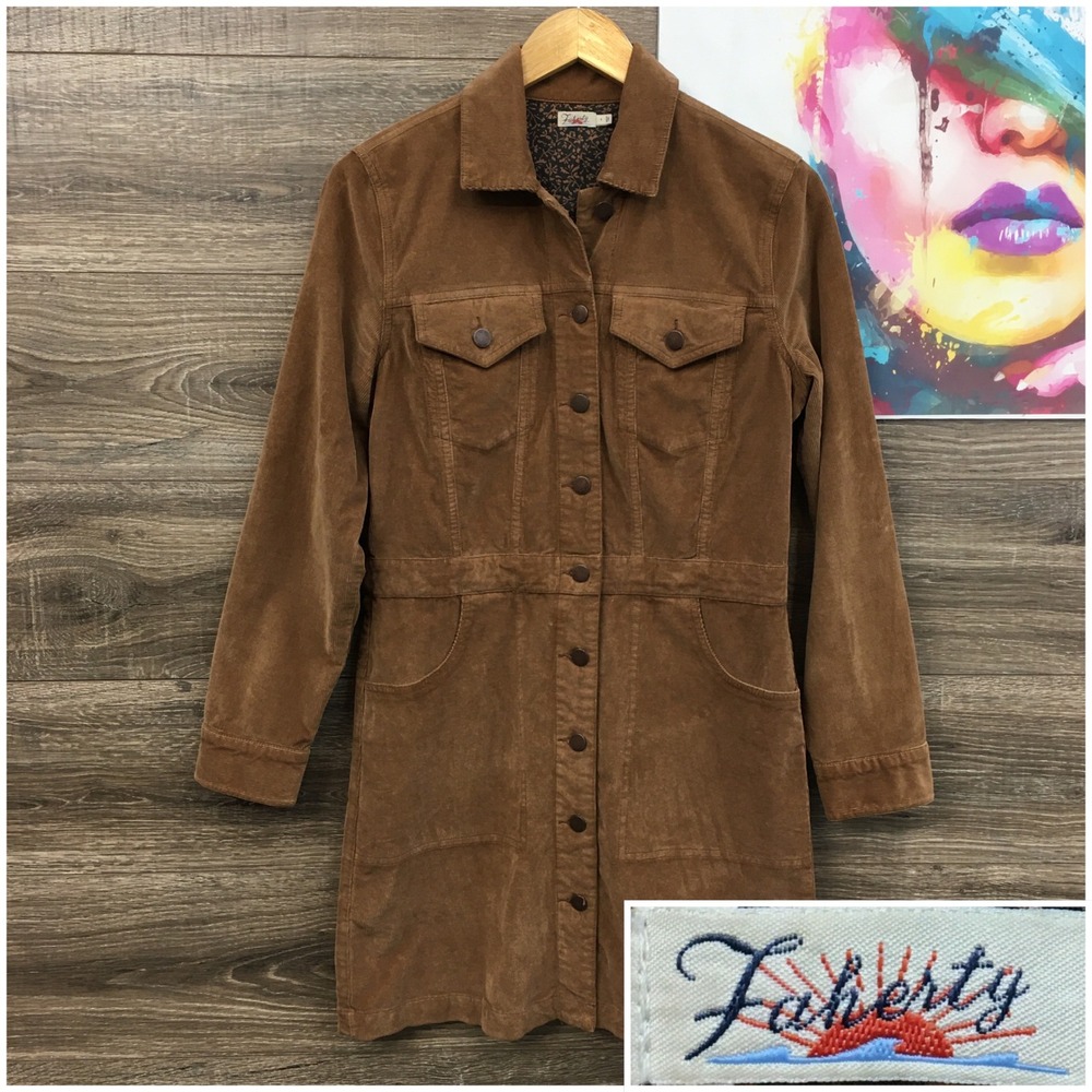 Faherty Brown Cord Michelle Dress Brown Organic Cotton WDF2340-ORW Size 8